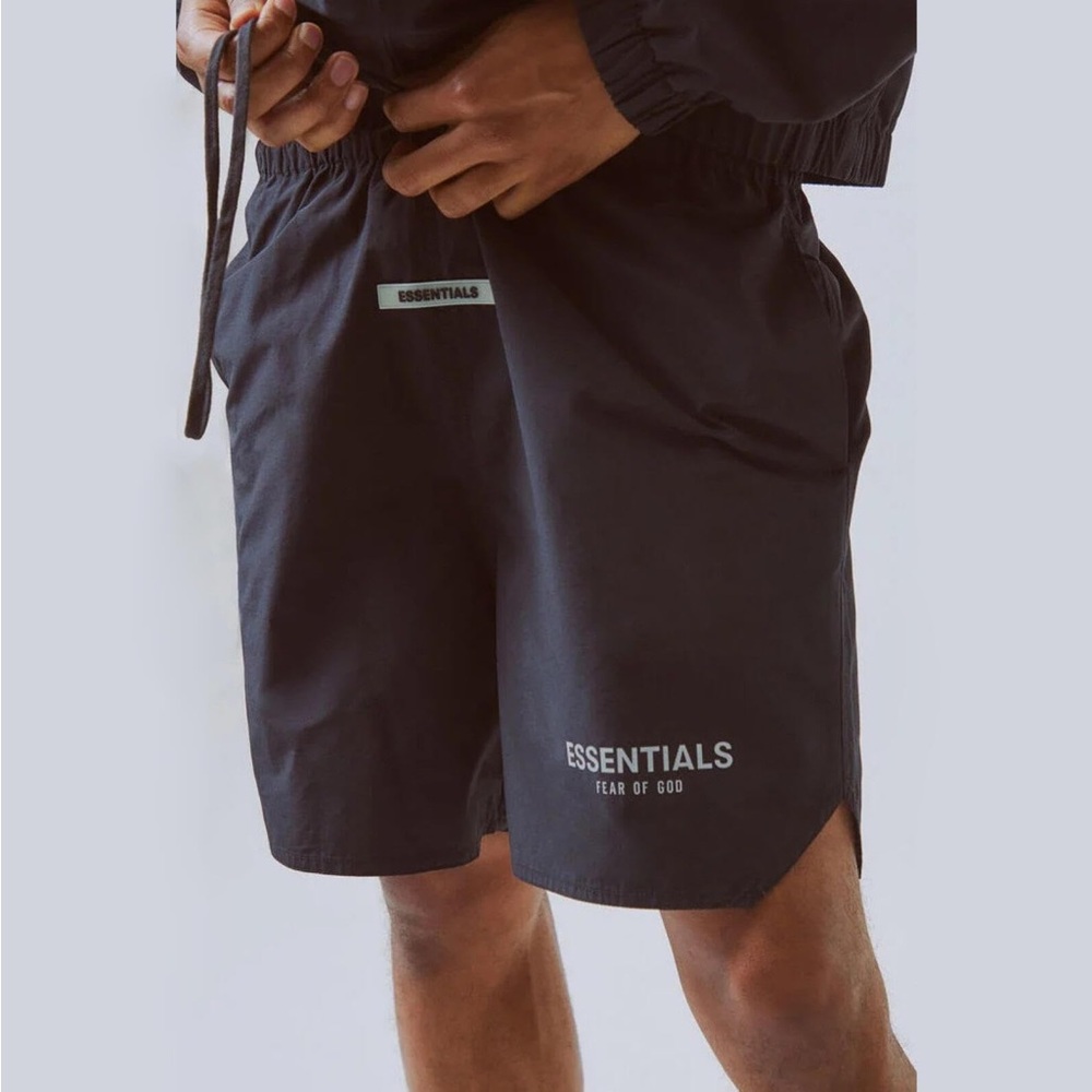 Fear of God Essentials Black Athletic Shorts with White Logo